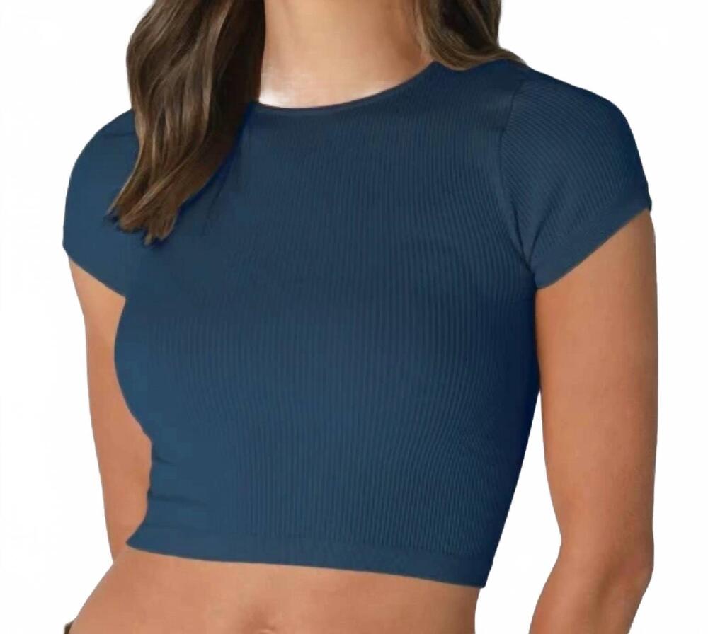 NEW NIKIBIKI cap sleeve ribbed crop tee in blue opal